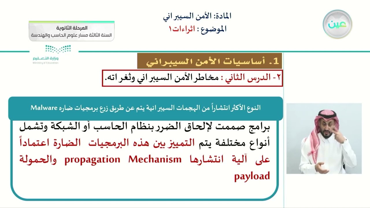 اثراءات١ - الأمن السيبراني - المرحلة الثانوية – السنة الثالثة مسار علوم الحاسب والهندسة