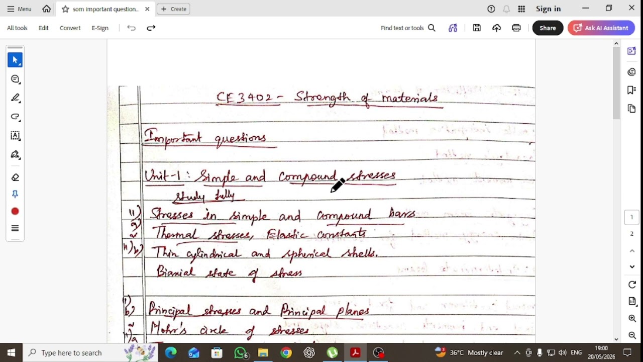 CE3402 SOM Important questions update video