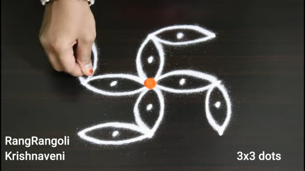Easy Kolam for Daily Use🍀3x3 dots Simple Muggulu🍀Small Rangoli🍀RangRangoli Krishnaveni