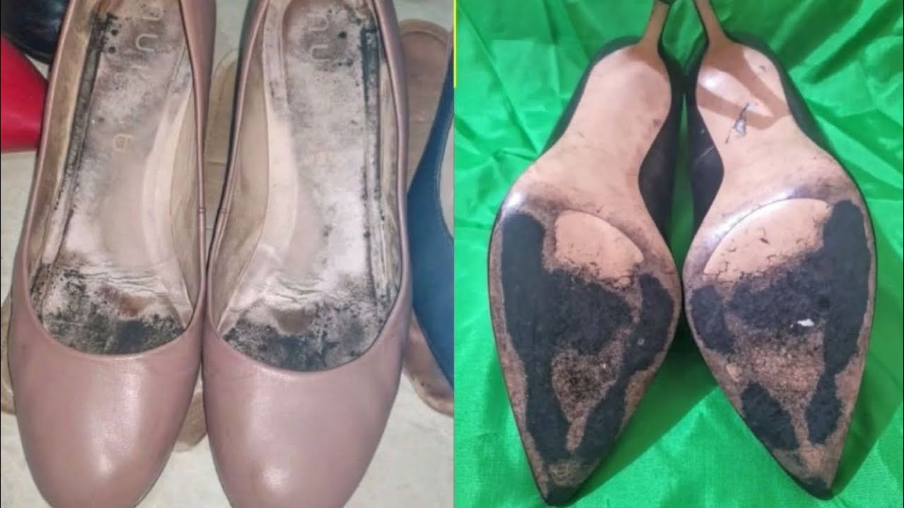 worn dirty heels with stinky and sweaty insoles