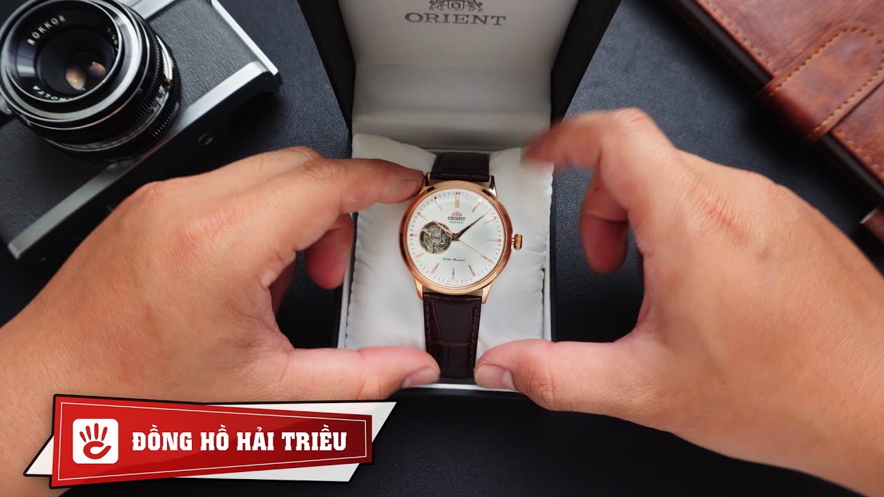 Đập Hộp Đồng Hồ Orient Bambino Opent Heart Vàng Hồng Cực Sang