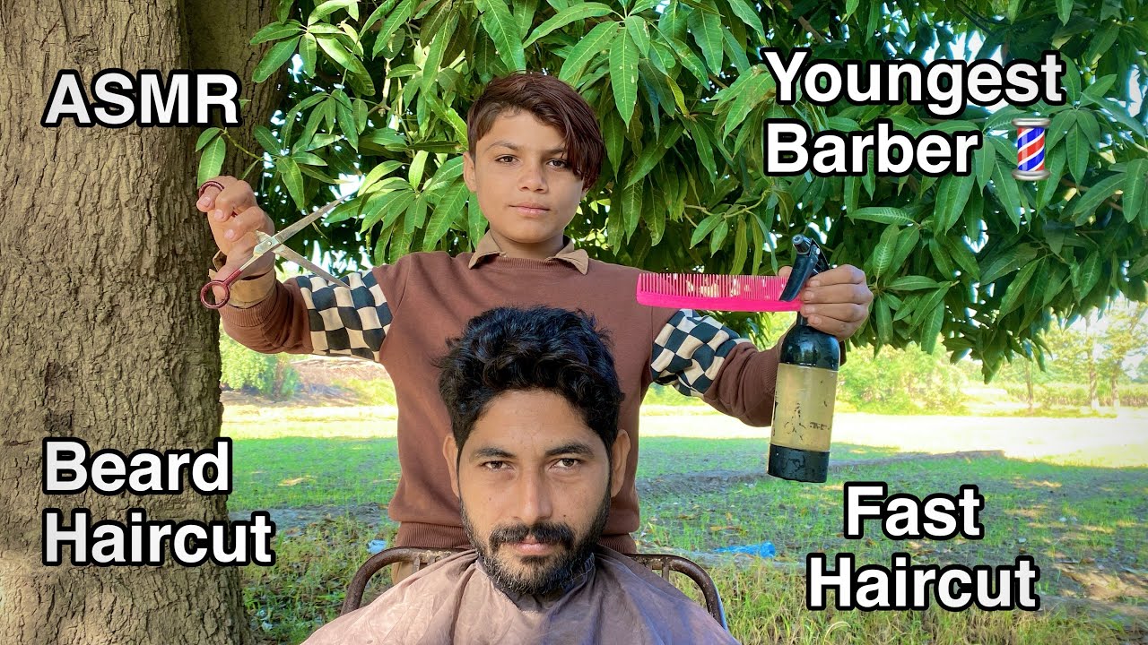 ASMR youngest Barber 💈 In the world 🌍 Fast Haircut 💇 with Beard haircut 