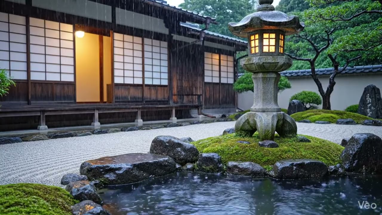 Rainy Day in Kyoto: Traditional Japanese House & Zen Garden ASMR