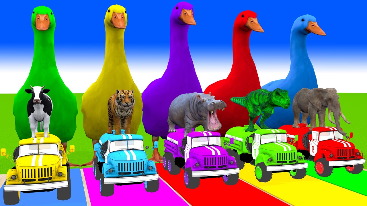 Long Slide Game With Cow Elephant Gorilla Hippopotamus Tiger 3d Animal Game Funny 3d Animals