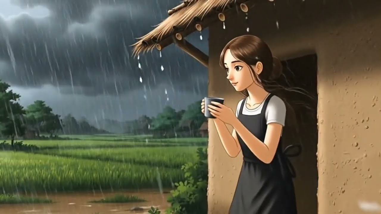 Rainfall in a Peaceful Village 🌧️ | Cozy Rural Life ASMR ☕🍃||#asmr #villagelife #village #gible 