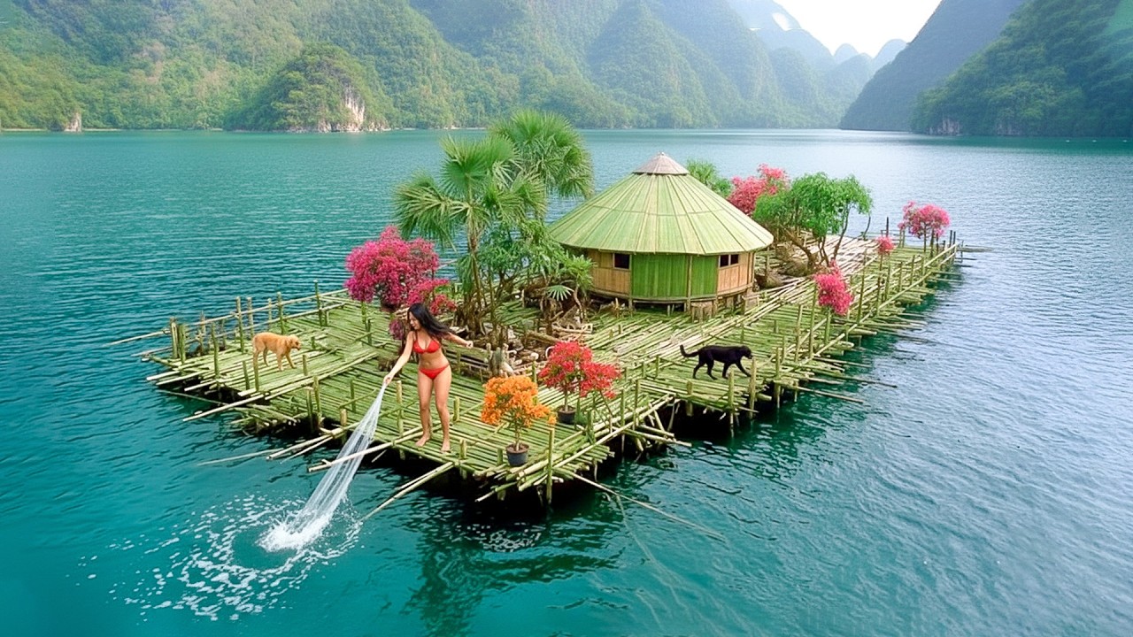 Start to Finish: DIY Floating Bamboo House + Raft Journey to Harvest Winter Melon