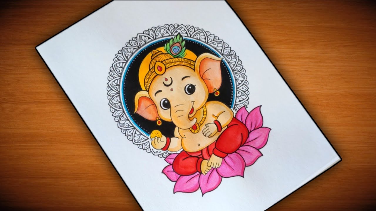 Cute Lord Ganesha Drawing/Ganesh Chaturthi Special Art/Easy Mandala Art/Ganapati Bappa Morya/Mandala