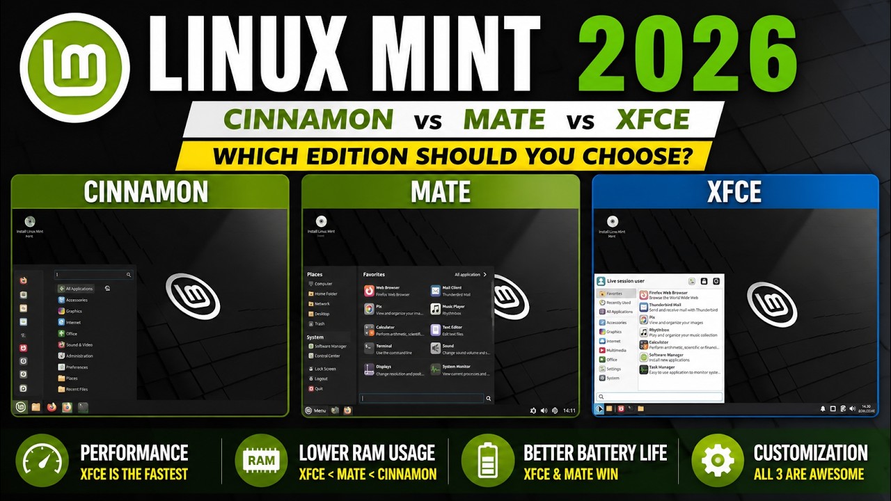 Linux Mint | Cinnamon против MATE и XFCE (2026) | Какую редакцию Linux Mint выбрать?