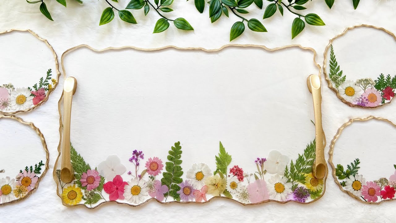 Resin Tray and Coaster Set With Real Dried Flowers: Resin Art