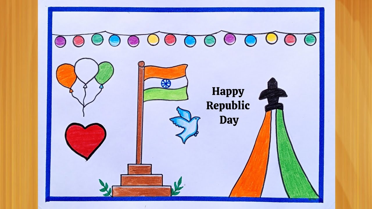 Happy Republic Day Drawing 🇮🇳 | 26 January Special Indian Flag Drawing | Easy Republic Day Art