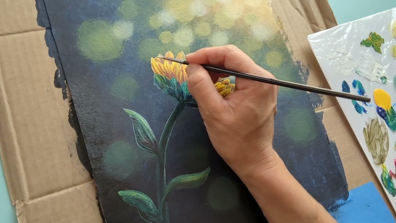 Sunflower painting / Acrylic painting tutorial for beginners #Bokeh