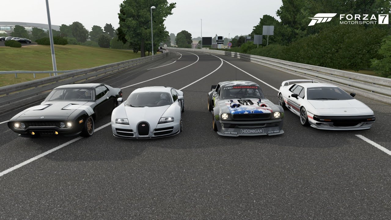 F&F Veyron SS VS F&F Plymouth GTX VS Hoonicorn VS Esprit V12 | Forza Motorsport 7 Drag Race