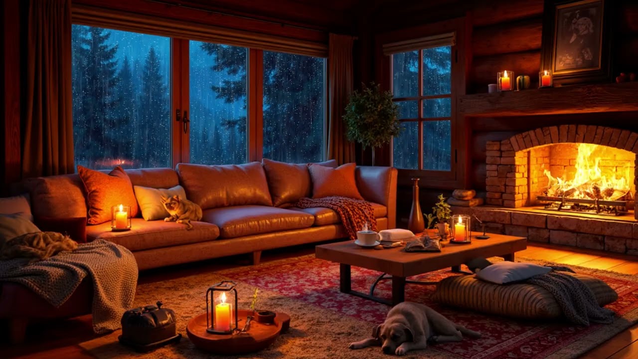 Cozy Storm Ambience | Luxury Rainy Cabin Night with Fireplace Glow for Deep Sleep