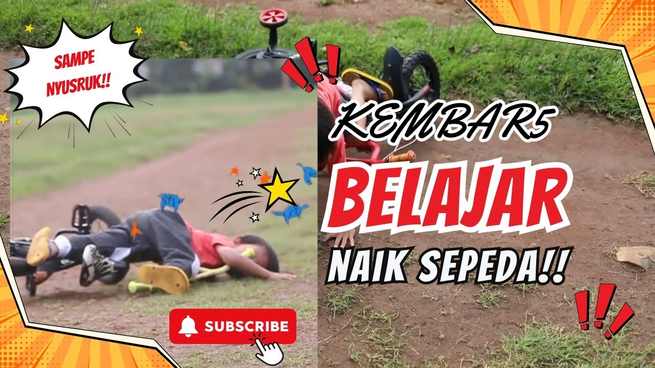 PANTANG MENYERAH! SIKEMBAR5 UDAH JATUH BERKALI KALI TETEP SEMANGAT BELAJAR SEPEDAH