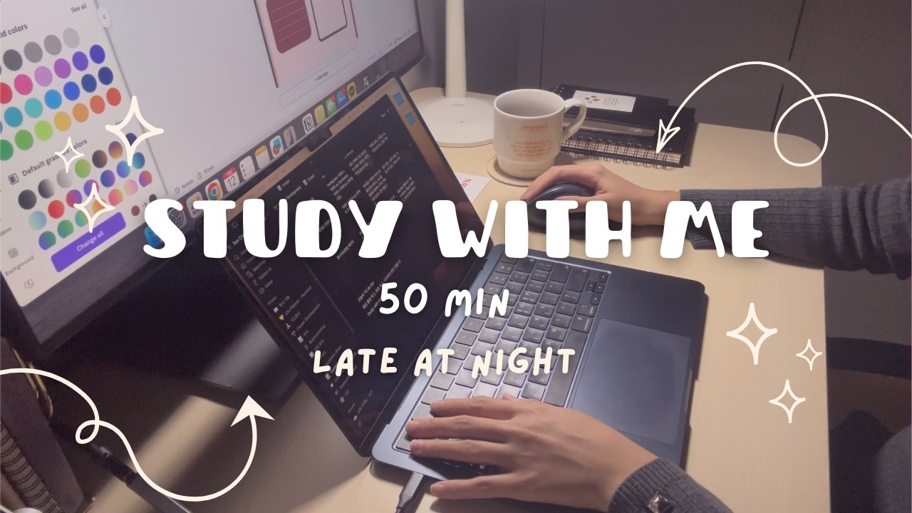 🌙 50 MIN STUDY WITH ME Late at Night - 50/10 Pomodoro timer - Cosy lofi cafe music