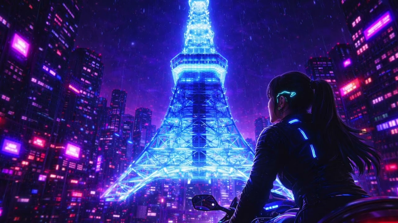 1 Hour Neon Ride to Tokyo Tower | Cyberpunk Ambient