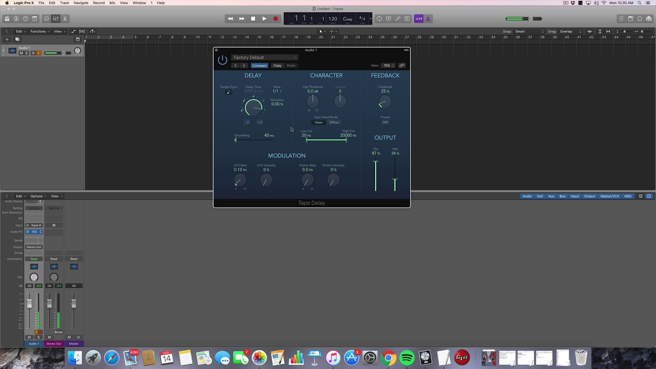Tape Delay Simulation in Logic 10, building walls of sound/feedback loops
