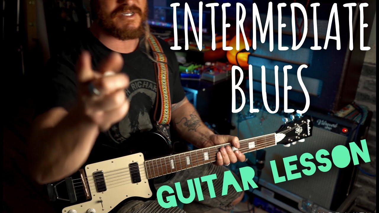 Intermediate Blues Guitar Lesson [ A Long Blues run up and down the neck ]
