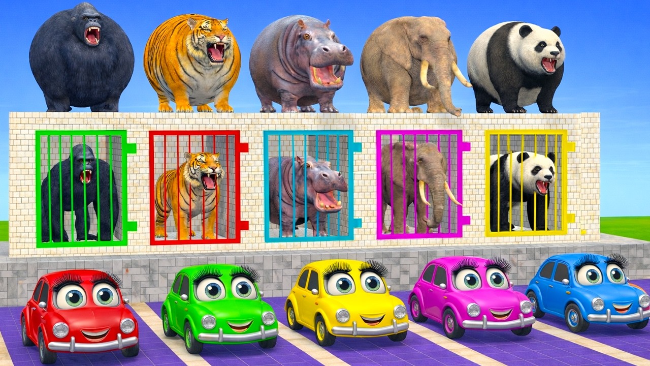 Long Slide Game With Cow Elephant Gorilla Hippopotamus Tiger - 3d Animal Game - Funny 3d Animals