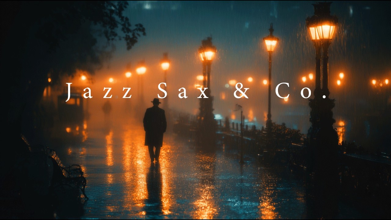 Lonely Figure Under Streetlight Rain | 3 Hours of Late Night Jazz Sax — Night Sax Lounge