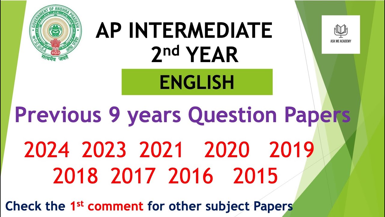 AP Inter 2nd Year ENGLISH 2024 to 2015 - 9 years previous year Question Papers IPE Andhra Pradesh