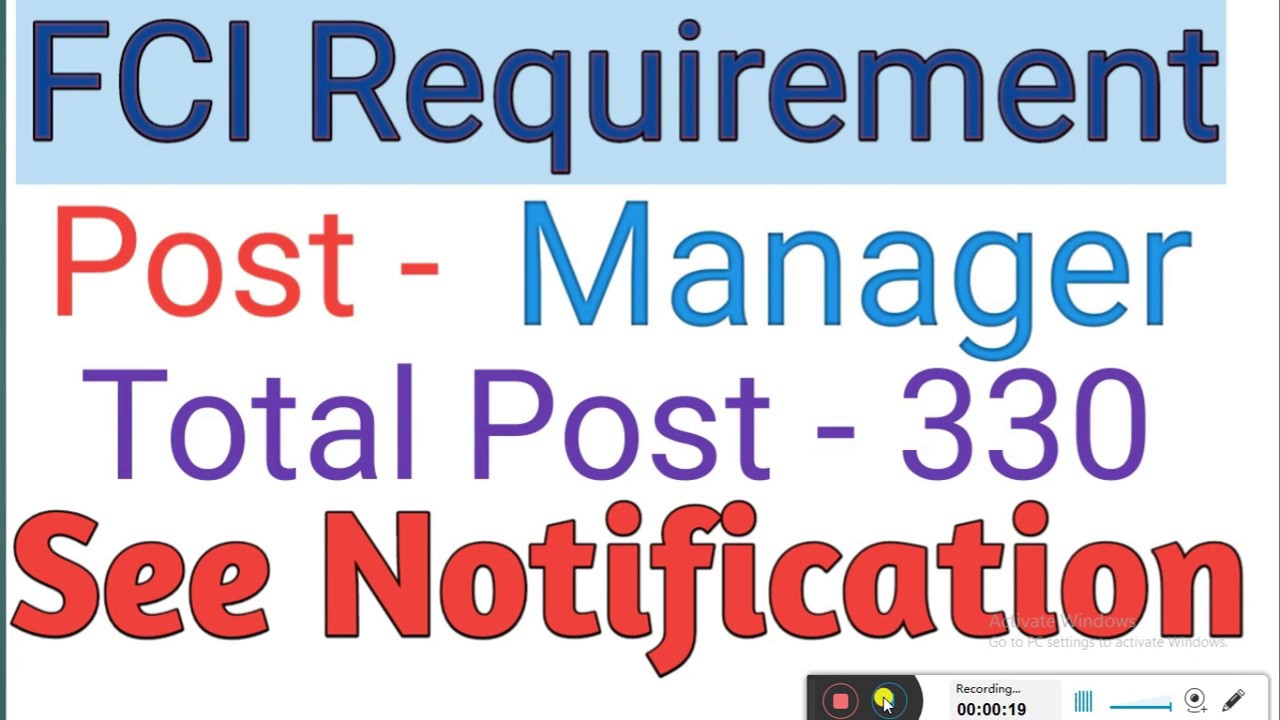 FCI Manager Recruitment 2019 | FCI Manager Vacancy 2019 |See Notification