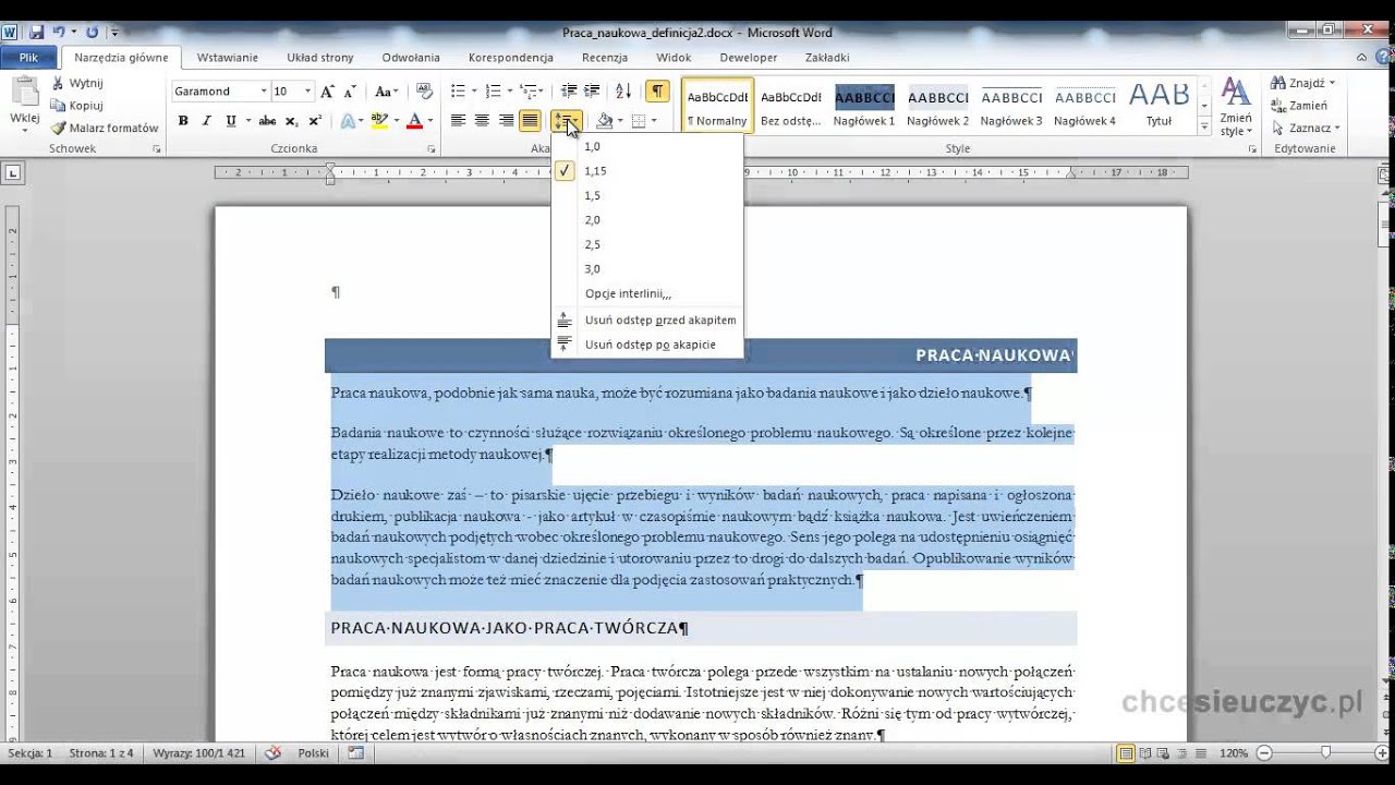 Kurs Microsoft Word 2010 Podstawowy - [lekcja #4.2] - Interlinia i odstępy między akapitami