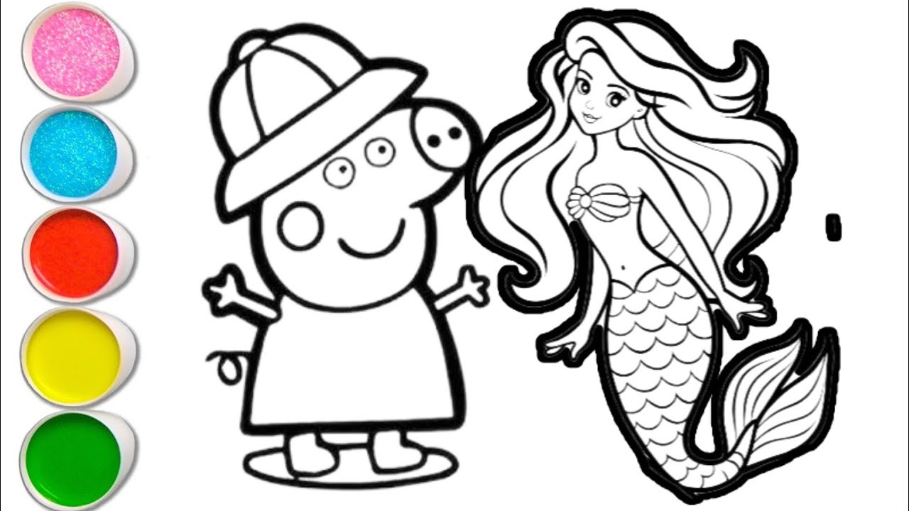 Peppa pig with mermaid drawing and coloring for kids and toddlers || easy peppa pig drawing for kid