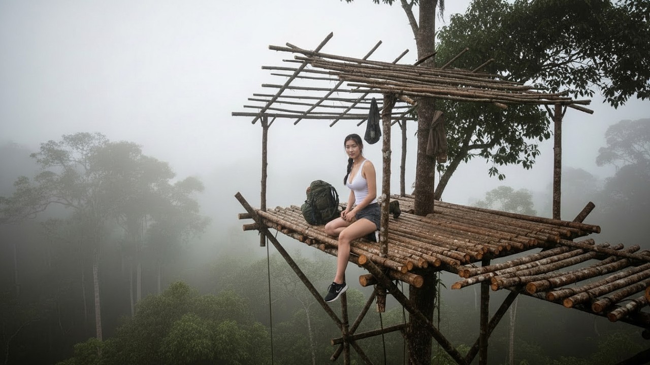 TIMELAPSE - Building a Shelter Above Ground in the Rainforest