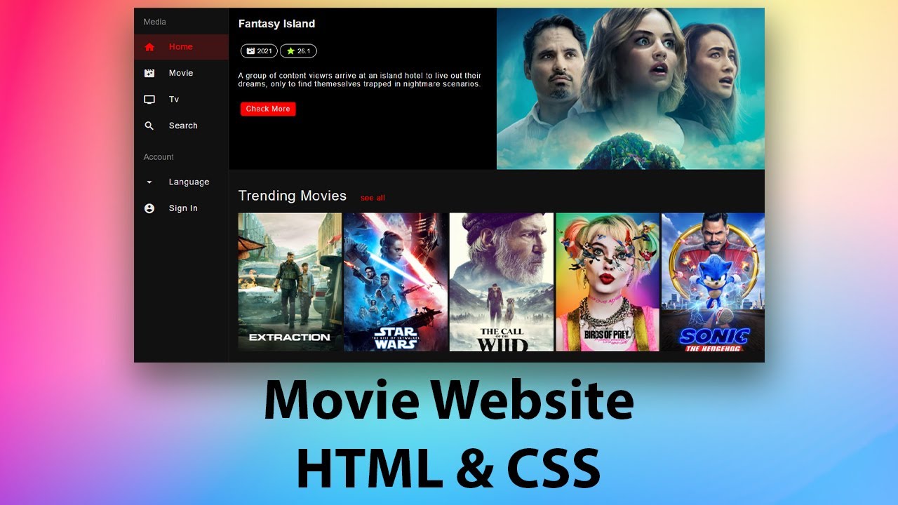 How to make movie website with html css | movie website templete | 2021