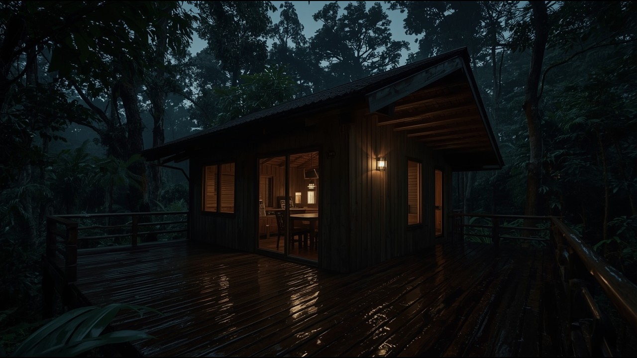 Rainy Cabin Glow with Gentle Guitar | Sleep Sounds