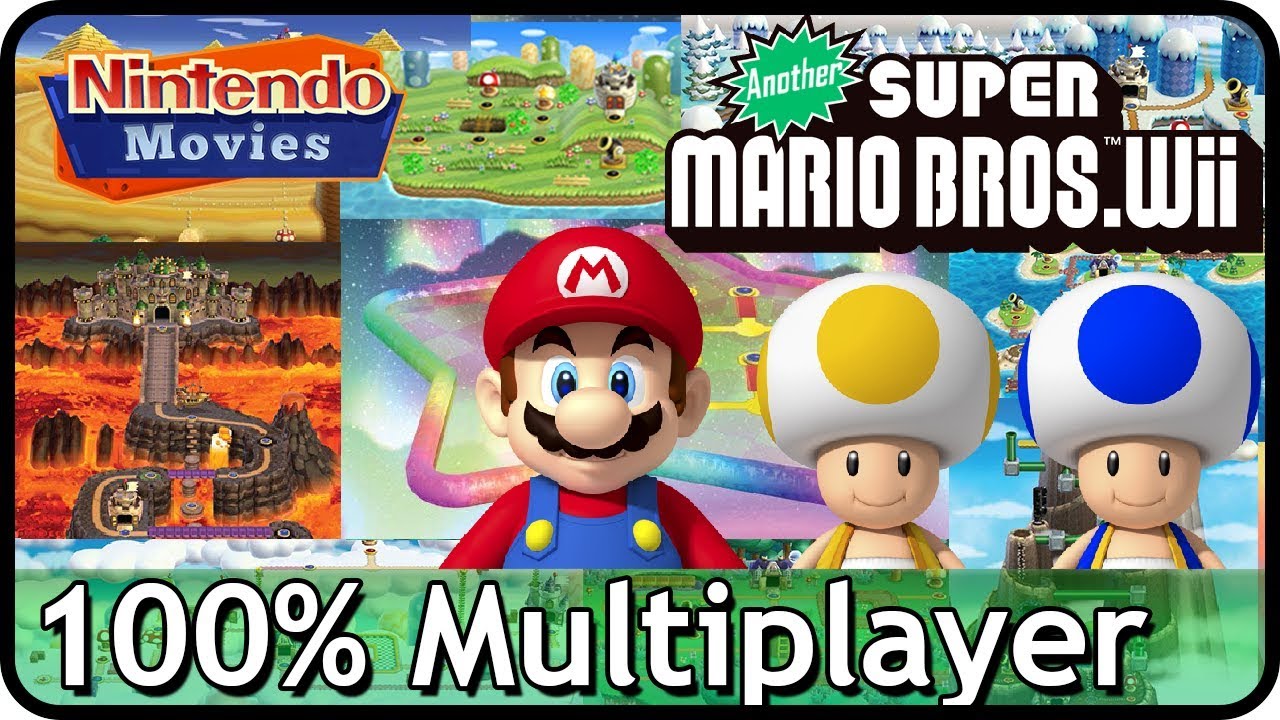 Another New Super Mario Bros. Wii - Full Game (All Worlds, 100% Multiplayer Walkthrough)