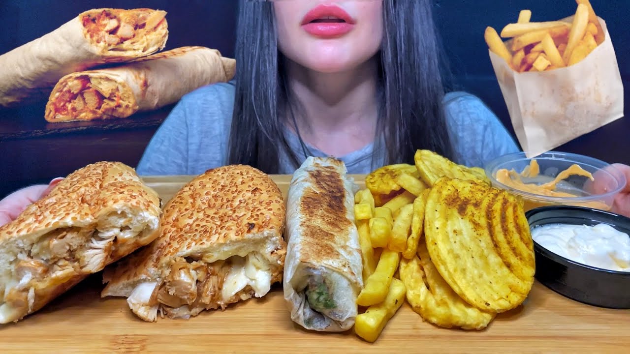 FAST FOOD | SHAWARMA + CHICKEN SANDWICH + FRIES | MUKBANG ASMR