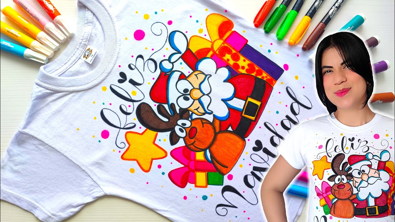 🎅🏼✏️Tutorial de Letras y Dibujo en Tela - Camiseta Navideña Paso a Paso🥰