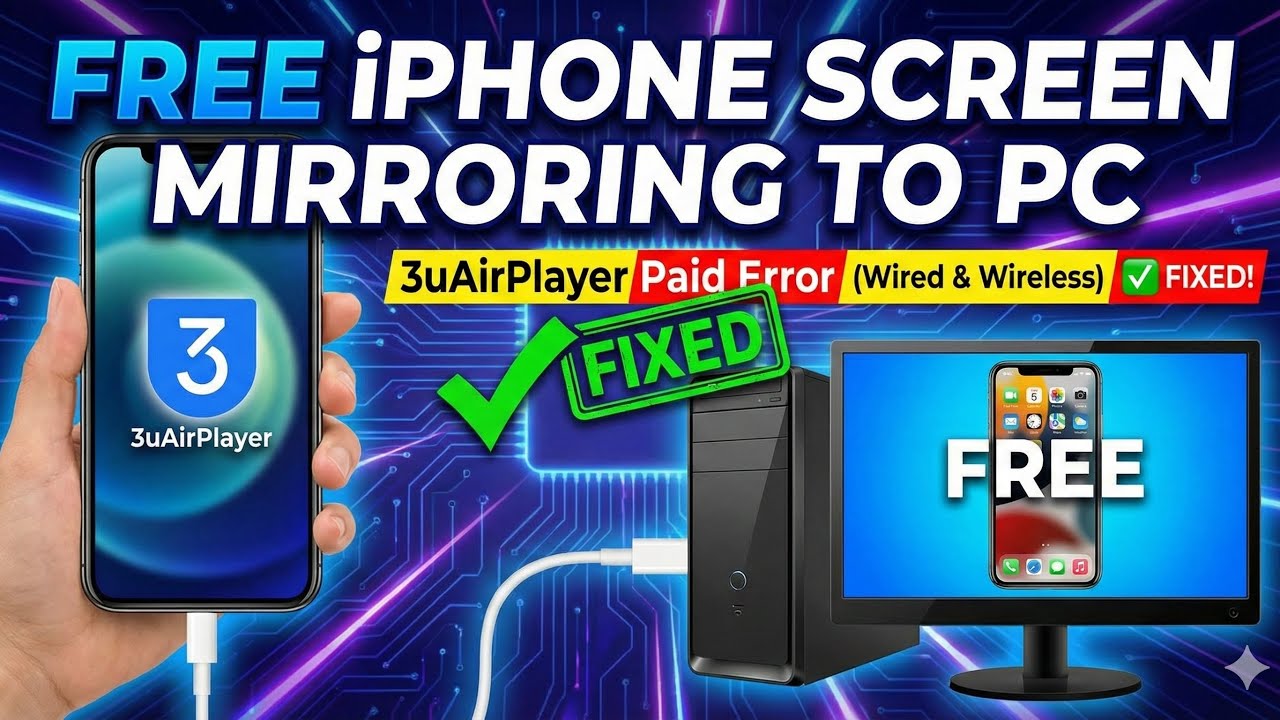 iPhone Screen Mirroring to PC Free | 3uTools 3uAirPlayer Paid Error Fix (Wired & Wireless)