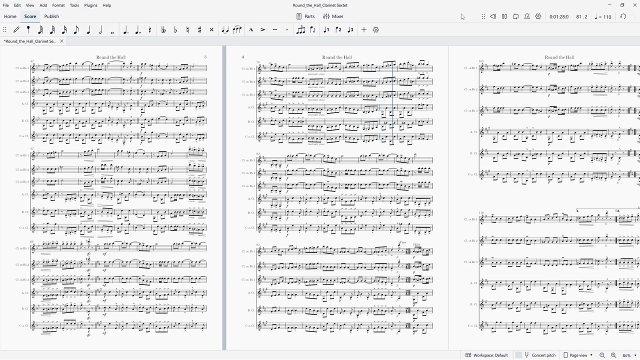 Round The Hall (Paul Biese & F. Henri Klickmann). Music arranged for clarinet ensemble.