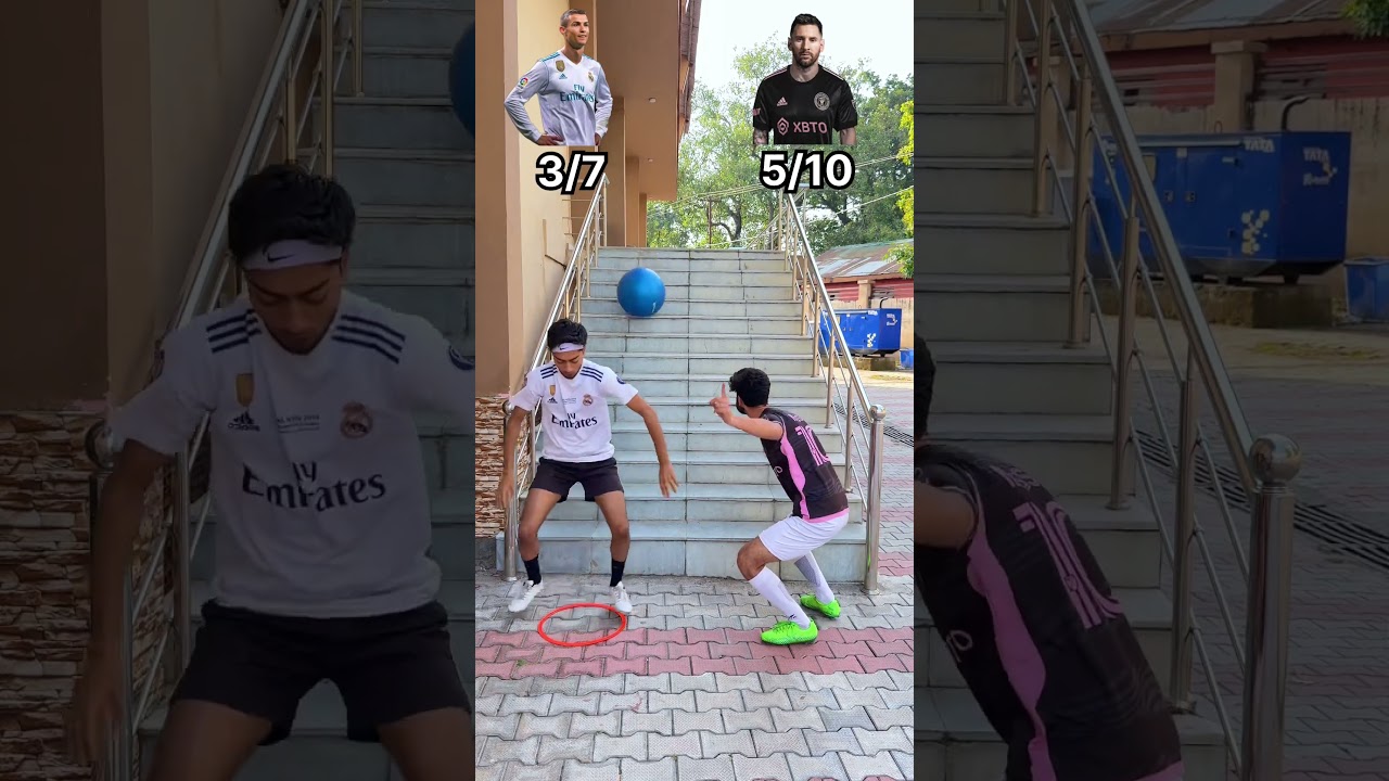 Messi’s gym ball bounce vs Ronaldo’s ring squat challenge Who’s got the better control?⚽️