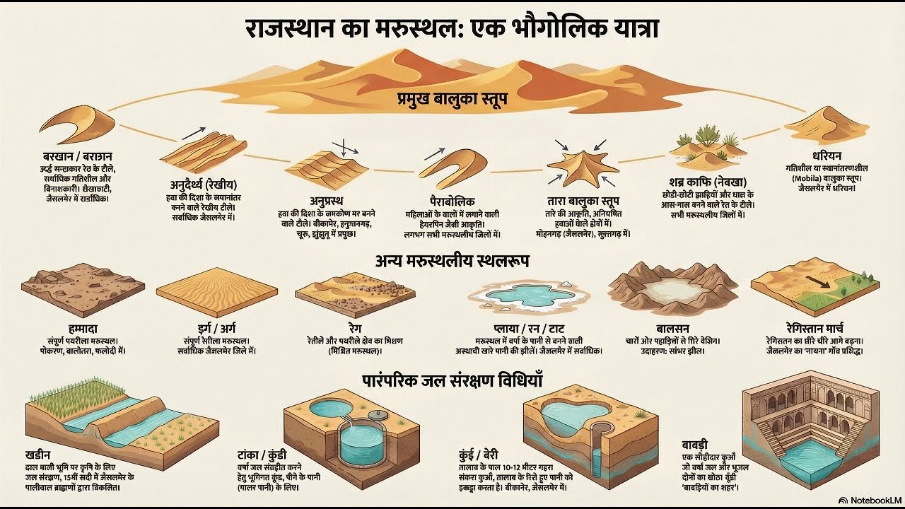 Rajasthan Geography Class 4: शुष्क मरुस्थलीय प्रदेश (Arid Desert) - बालुका स्तूप और लाठी सीरीज