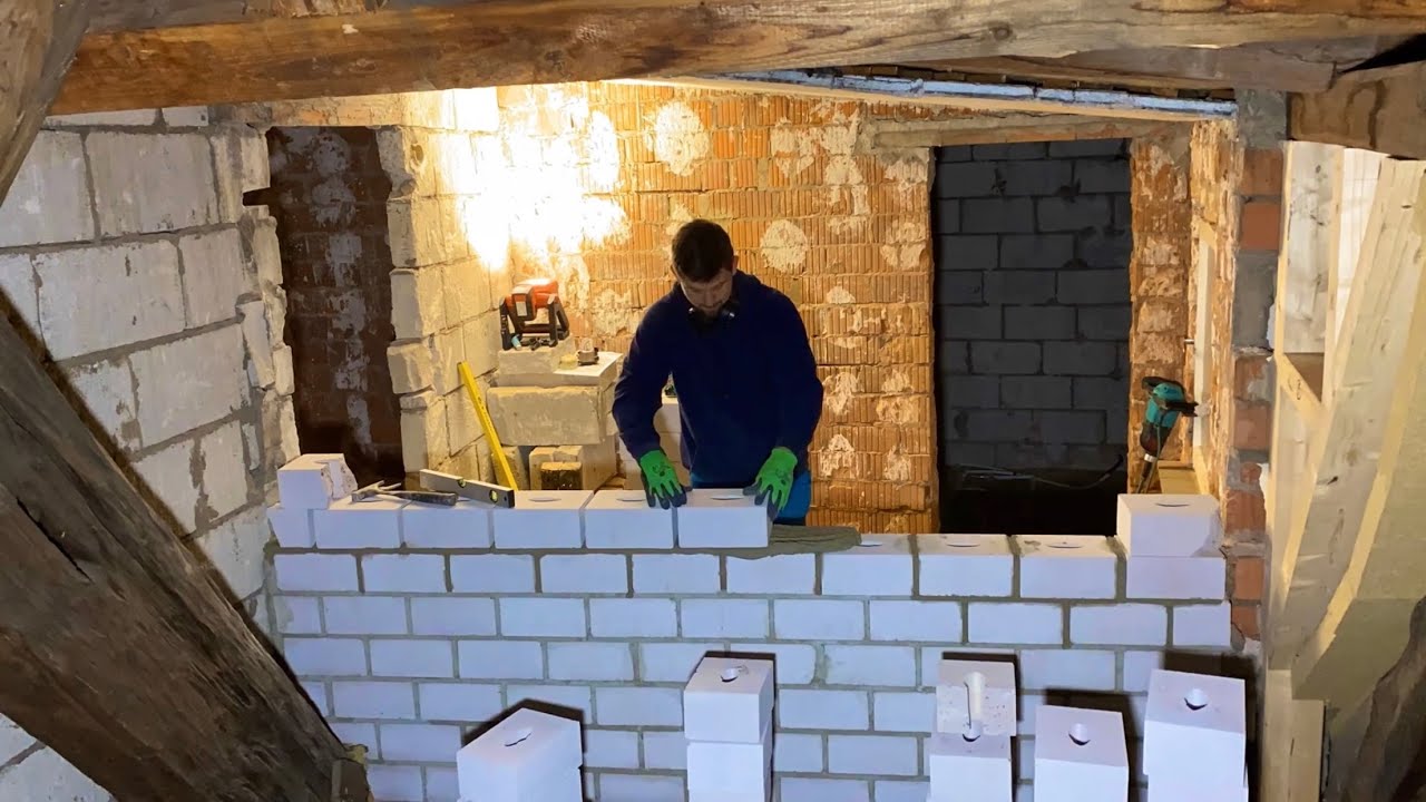 Poroton Mauerwerk anlegen, Kalksandsteine auf Zementmörtel mauern, Bewehrung mit Hilti Hit kleben!