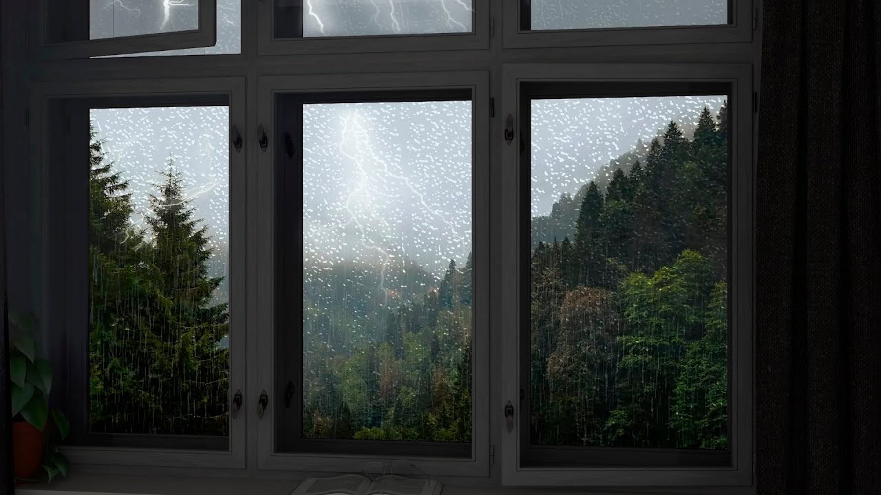 Rain on Window with Distant Thunder 🌧️⚡ 4H Cozy Storm Sounds for Sleeping and Relax