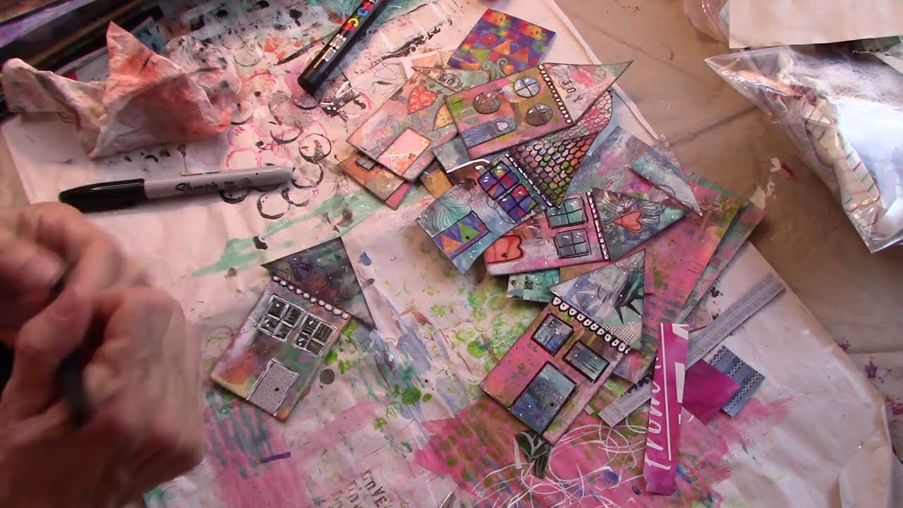 Fun Mixed Media Wonky Houses From Masterboard
