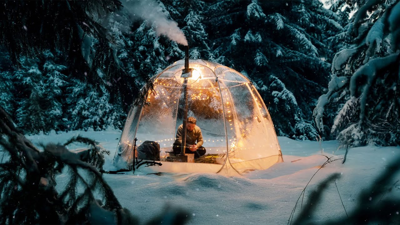 Transparent Hot Tent Camping in Deep Snow | Bushcraft