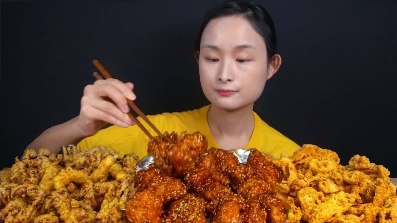닭껍질튀김, 순살양념치킨, 무뼈닭발튀김 먹방