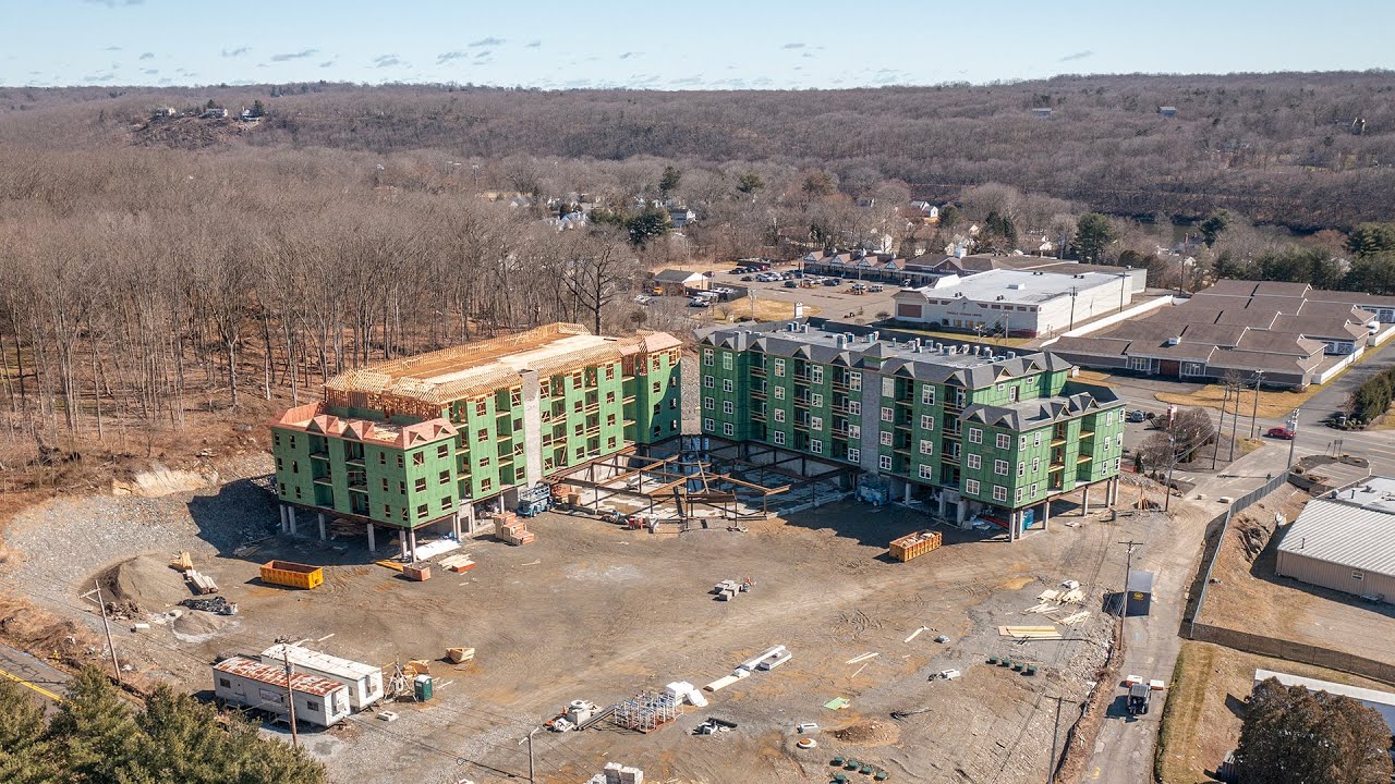 Clock Tower Apartments Construction Aerials (Shelton, CT) 3/3/24
