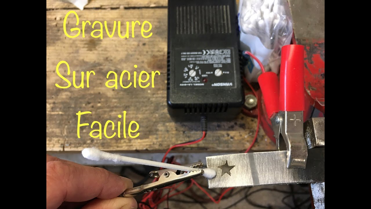 Graver par &eacute;lectrolyse sur lame de couteaux tr&egrave;s facile / gravure / engraving knives