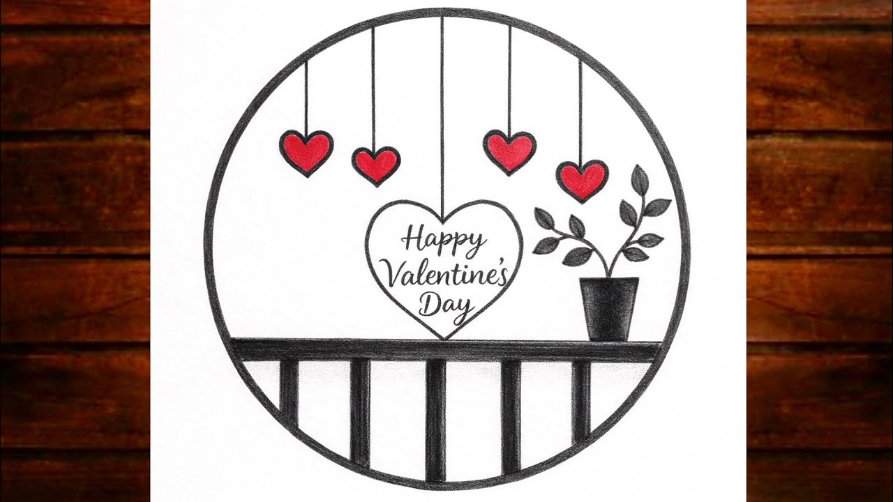 Easy circle Valentine's day drawing/Easy drawing ideas for beginners/How to draw pencil drawing