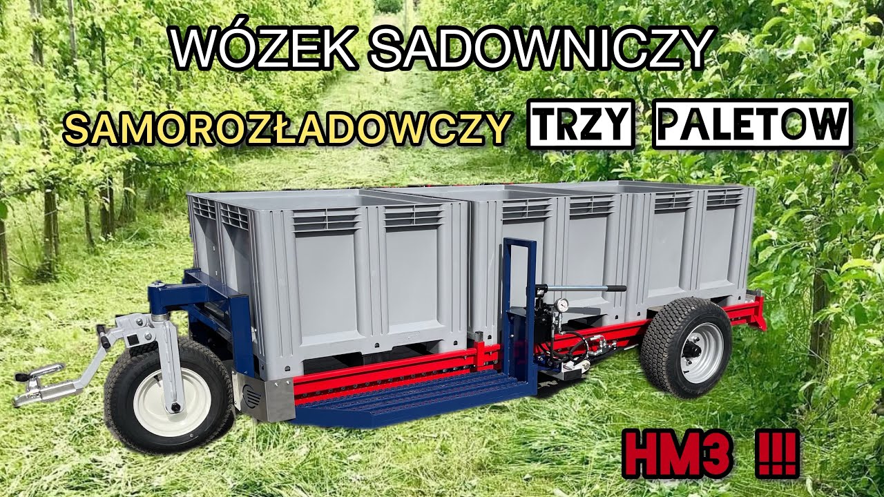 Wózek sadowniczy samowyładowczy HM3 na 3 palety ⭐️  JAGODA JPS ✨ Self-unloading Orchard Bin Trailer