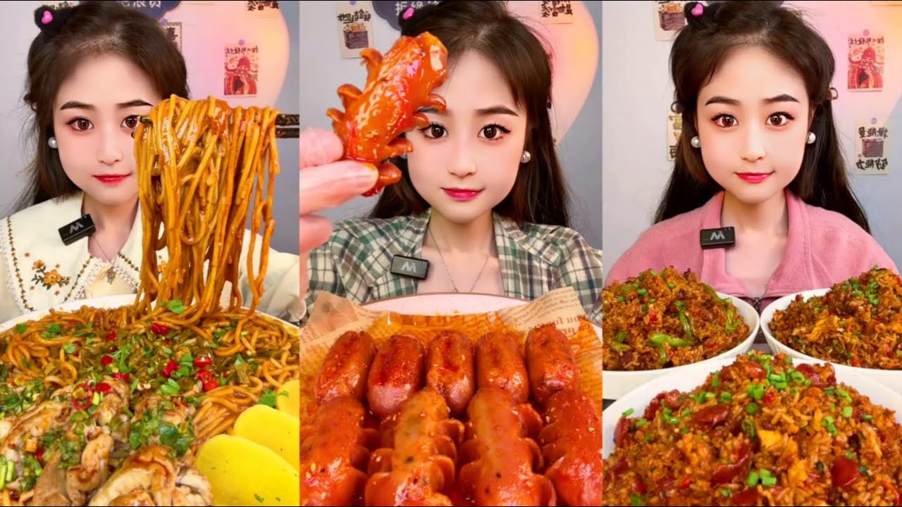 ASMR: Chinese food mukbang with a variety of dishes | Spicy Noodles Egg, Pork Belly, Grilled Chicken