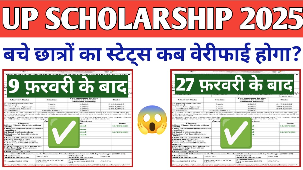 UP Scholarship Status Verification Date 2025-26 | UP Scholarship Latest News Today 2025-26