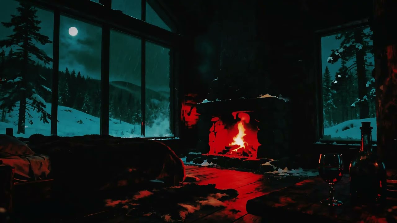 Cozy Winter Cabin Ambience 🔥 Pretty Crackling Fireplace Soft Falling Snow😴 No Ads Sleep No Interrupt